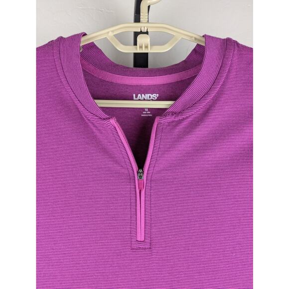 Lands' End Pink Purple Micro Stripe 1/4 Zip Short Sleeve Knit Shirt - Picture 4 of 5